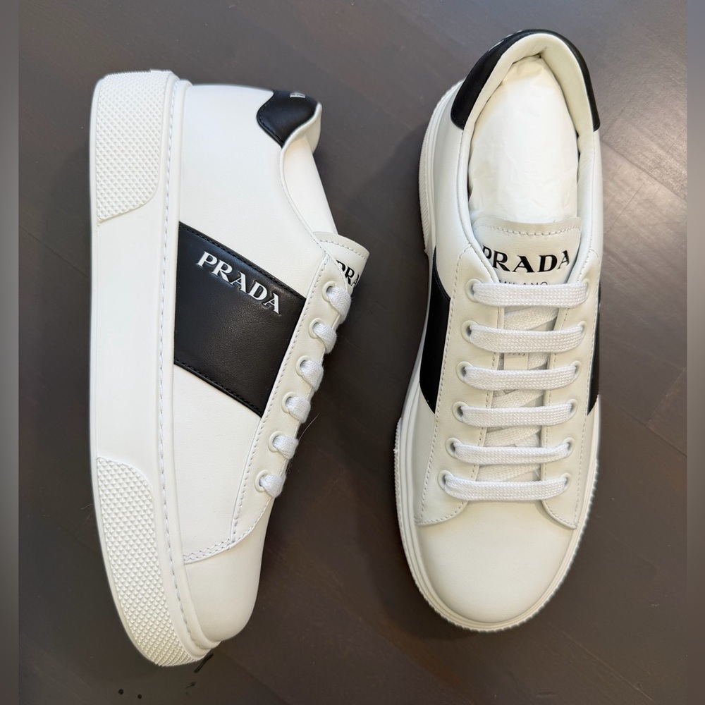 Brand new Prada black & white calzature donna vitello soft sneakers trainers 8 - Picture 4 of 8